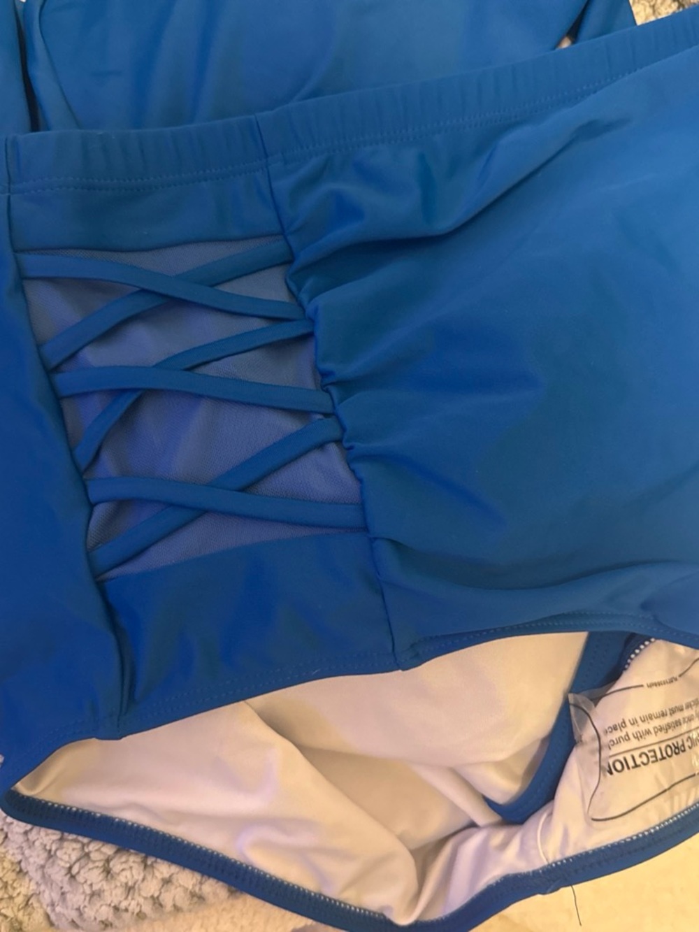 Blue One-Piece Swimsuit with Crisscross Mesh Detail